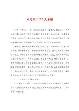 水电站工作个人总结