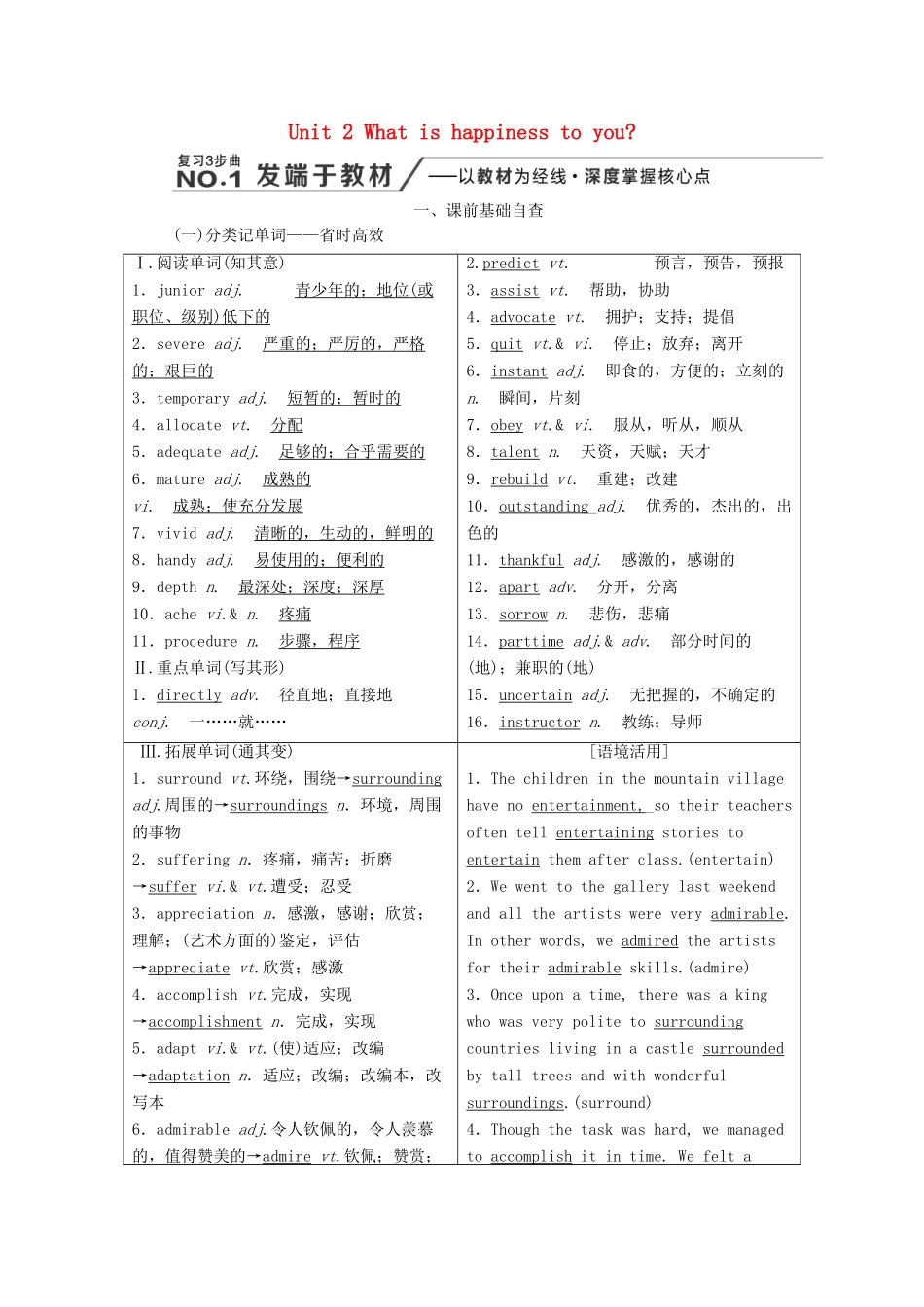 高考英语新创新一轮复习 Unit 2 What is happiness to you学案（含解析）牛津译林版选修6-牛津版高三选修6英语学案_第1页