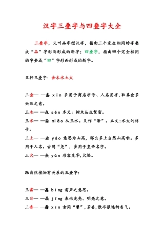 汉字三叠字与四叠字大全