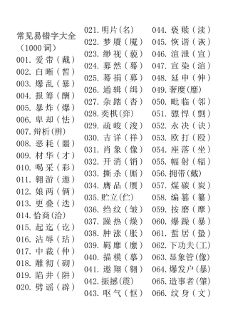 汉字最常见易错字大全