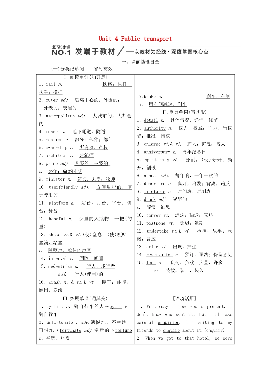 高考英语新创新一轮复习 Unit 4 Public transport学案（含解析）牛津译林版选修7-牛津版高三选修7英语学案_第1页