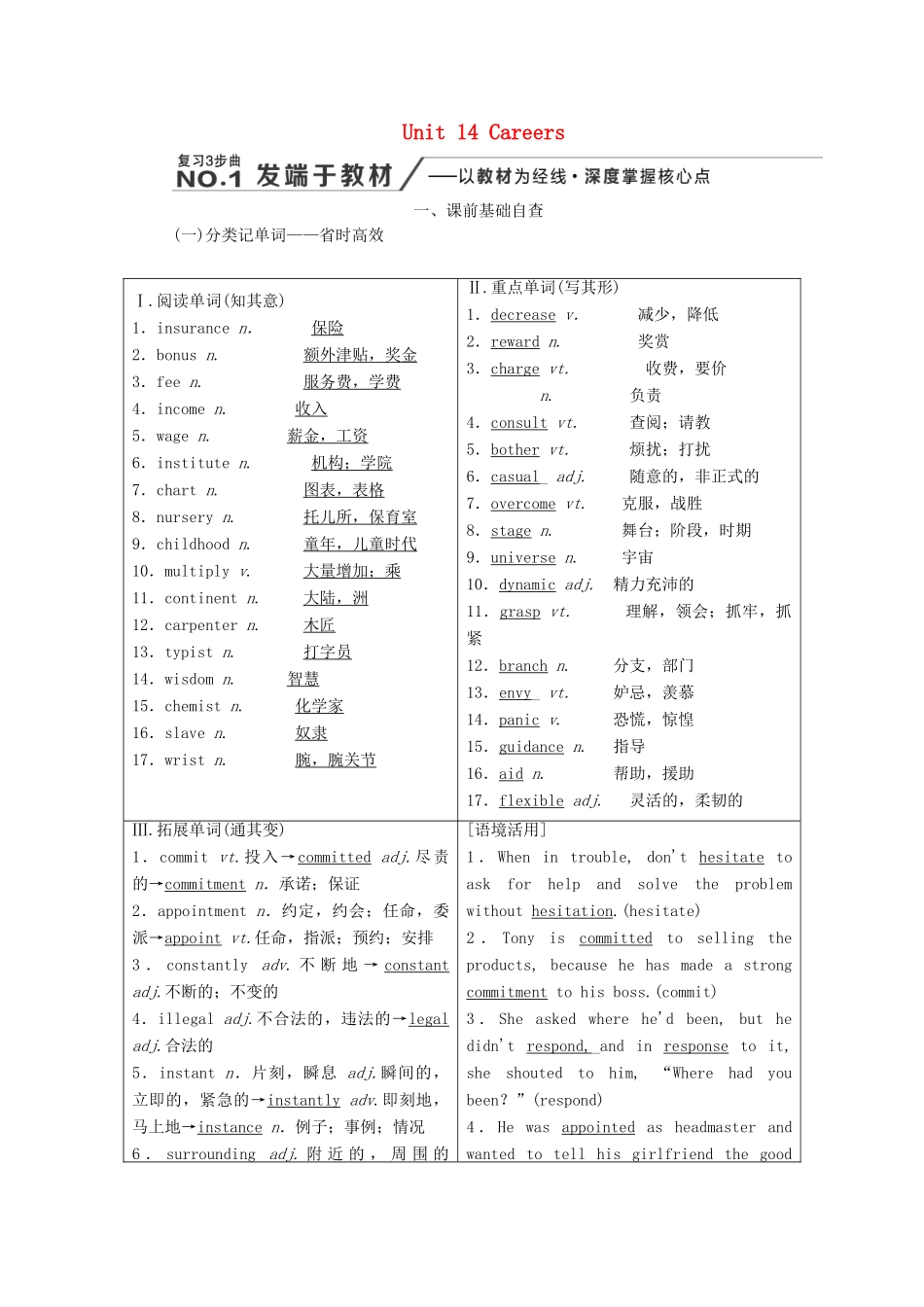 高考英语新创新一轮复习 必修5 Unit 14 Careers学案（含解析）北师大版-北师大版高三必修5英语学案_第1页