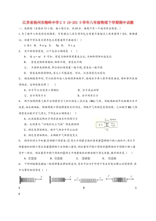 江苏省扬州市梅岭中学学年八年级物理下学期期中试题