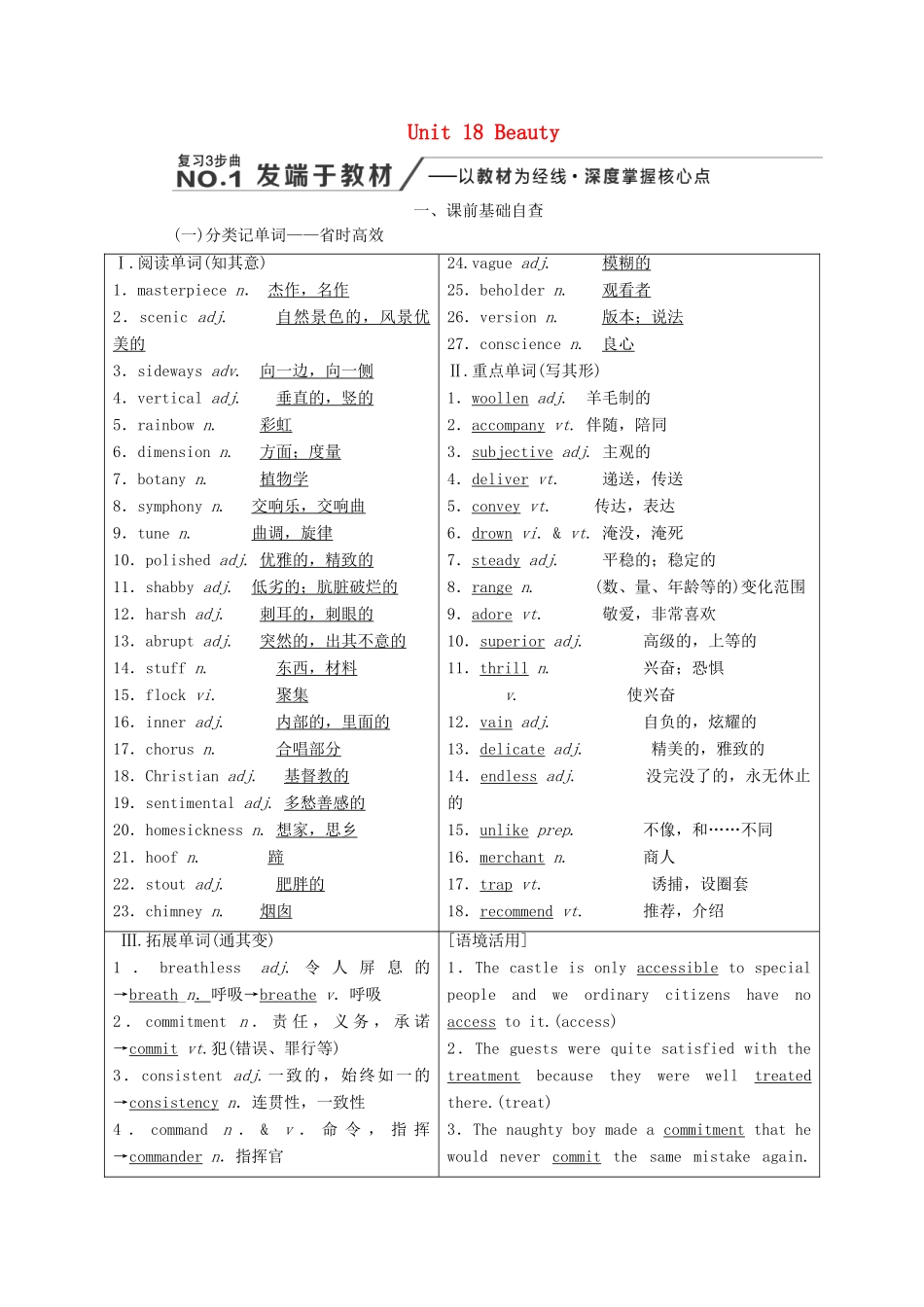 高考英语新创新一轮复习 选修6 Unit 18 Beauty学案（含解析）北师大版-北师大版高三选修6英语学案_第1页