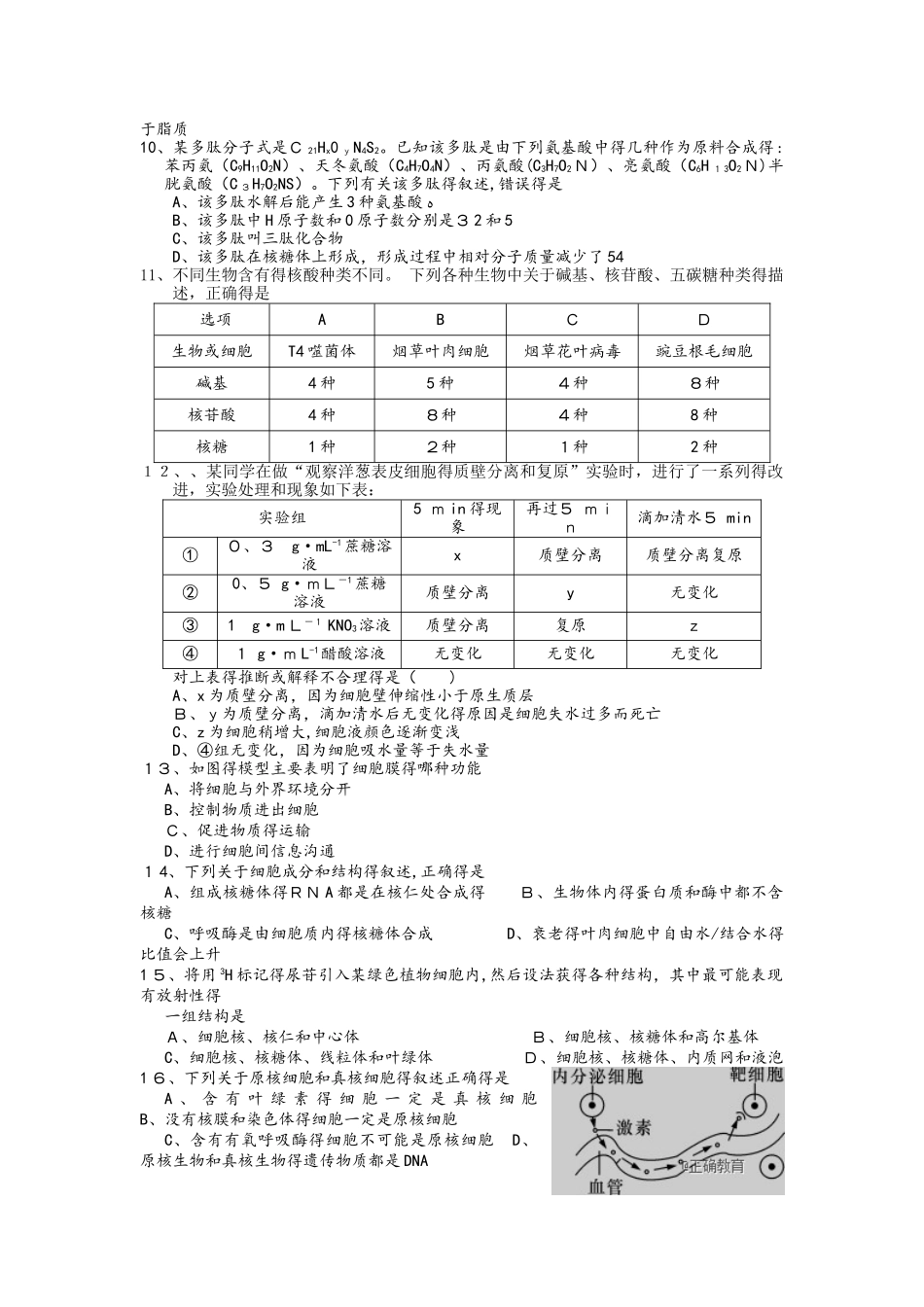 江西省玉山县一中高二生物上学期期中试题（1219班）_第2页