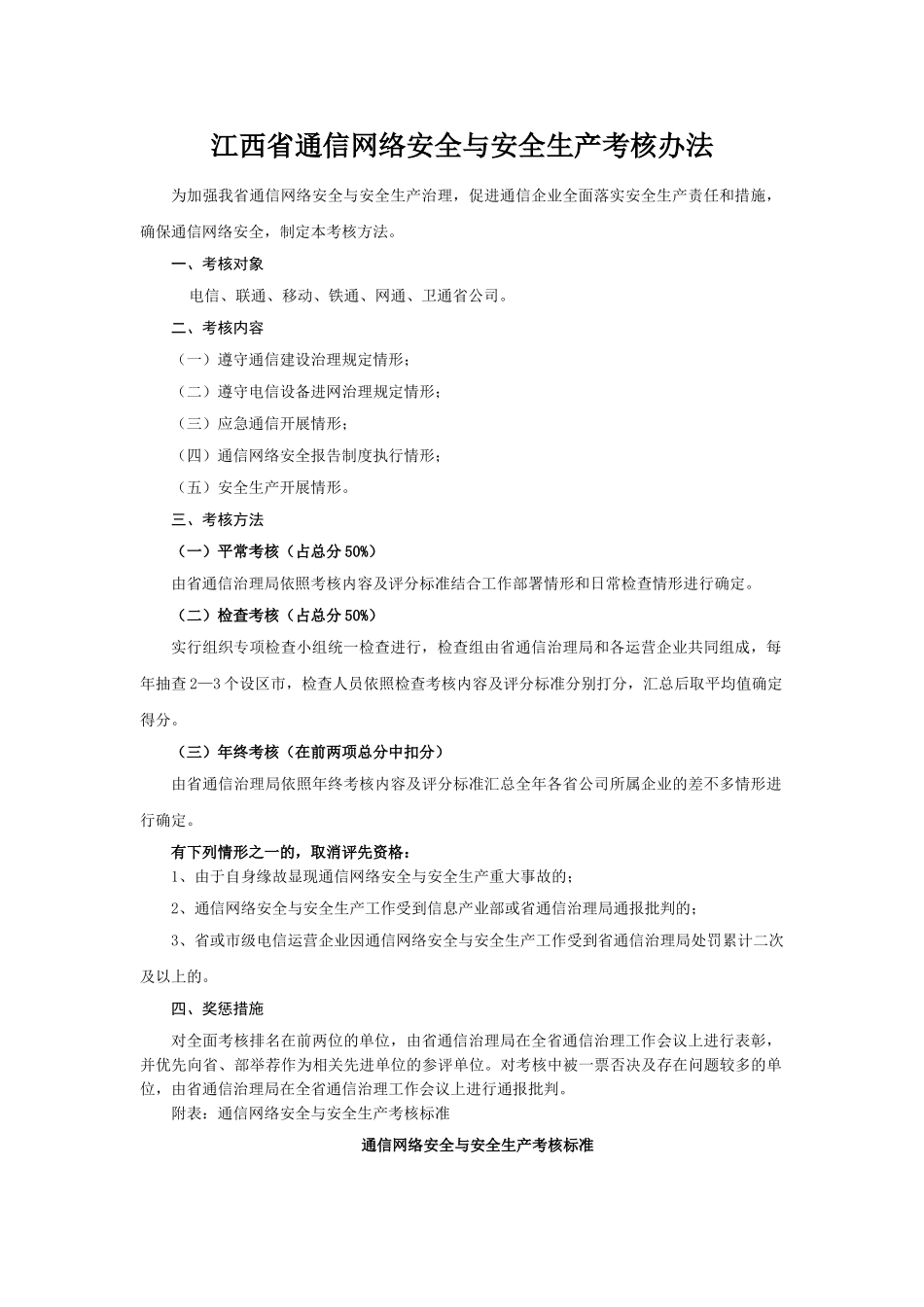 江西省通信网络安全与安全生产考核办法_第1页