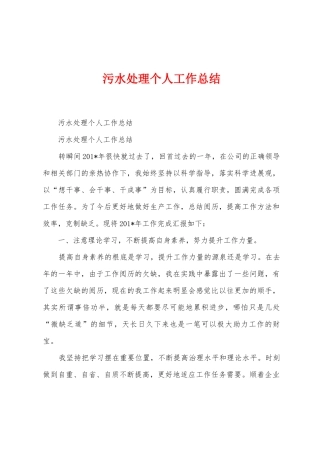 污水处理个人工作总结