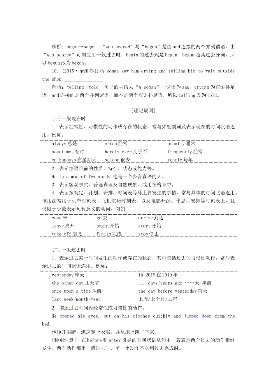 高考英语新创新一轮复习 语法 第二部分 第一讲 动词的时态和语态学案（含解析）北师大版-北师大版高三全册英语学案_第3页