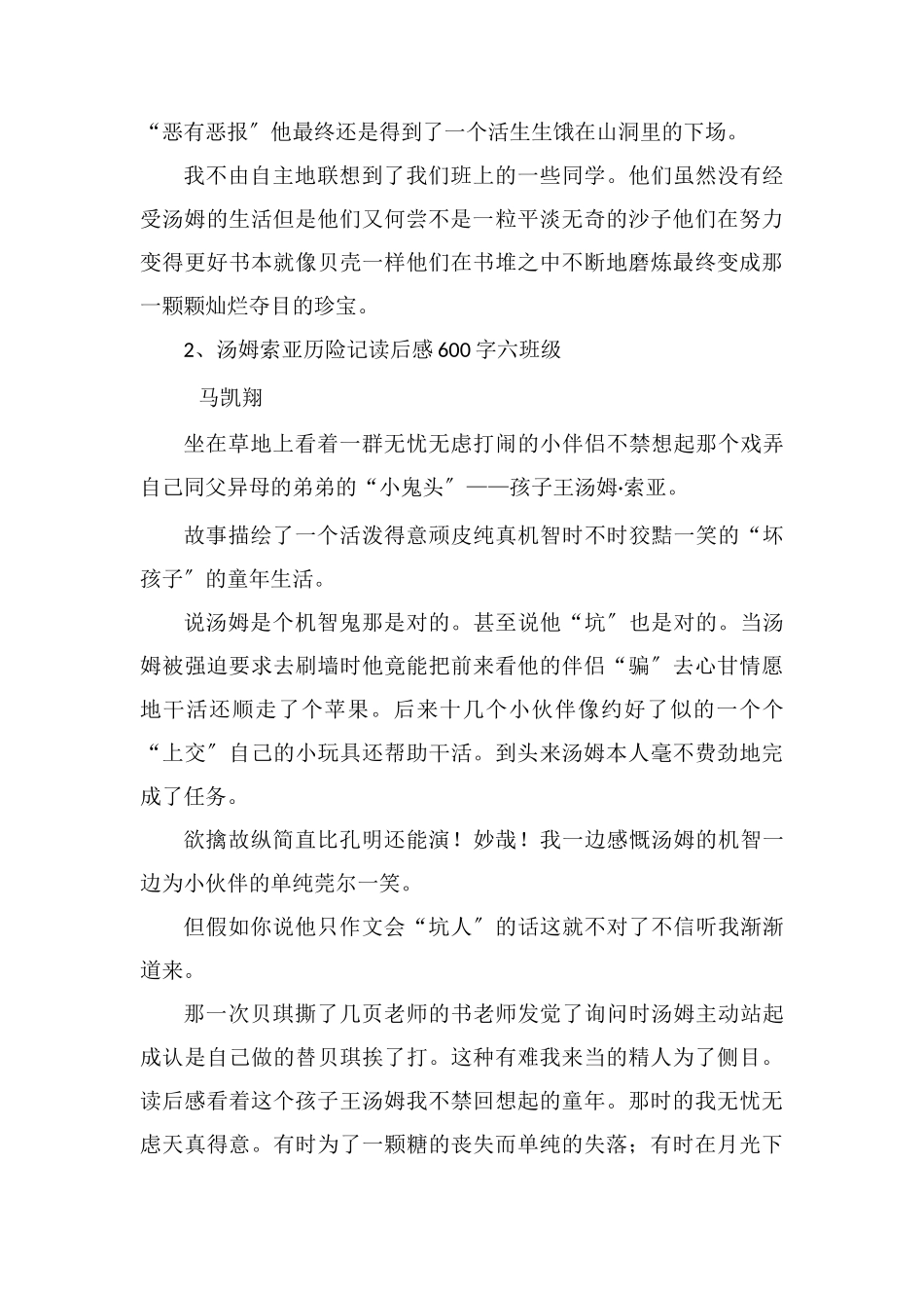 汤姆索亚历险记读后感600字_第2页