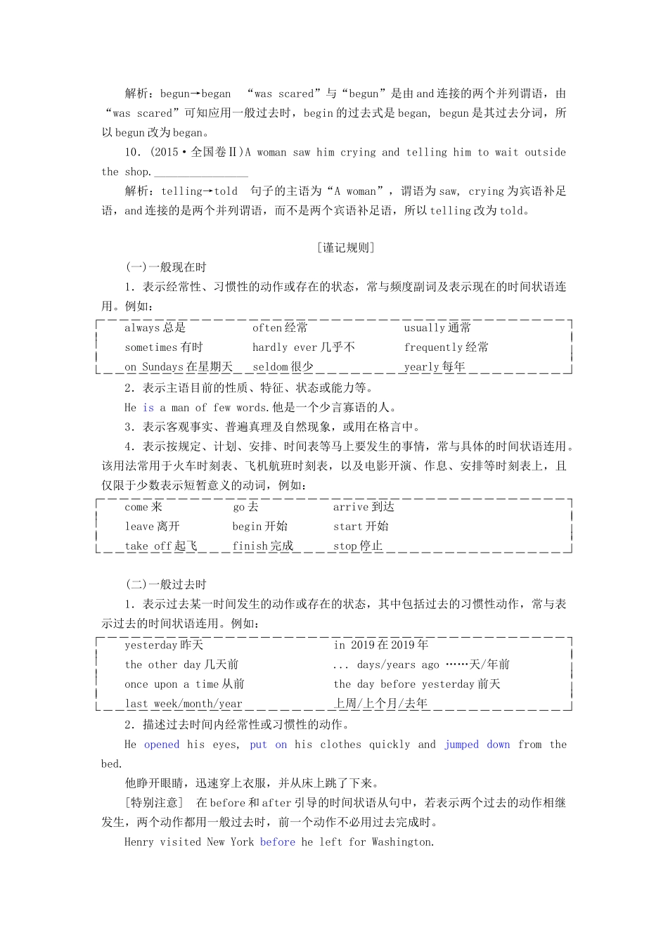 高考英语新创新一轮复习 语法 第二部分 攻克重难动词 第一讲 动词的时态和语态学案（含解析）牛津译林版-牛津版高三全册英语学案_第3页