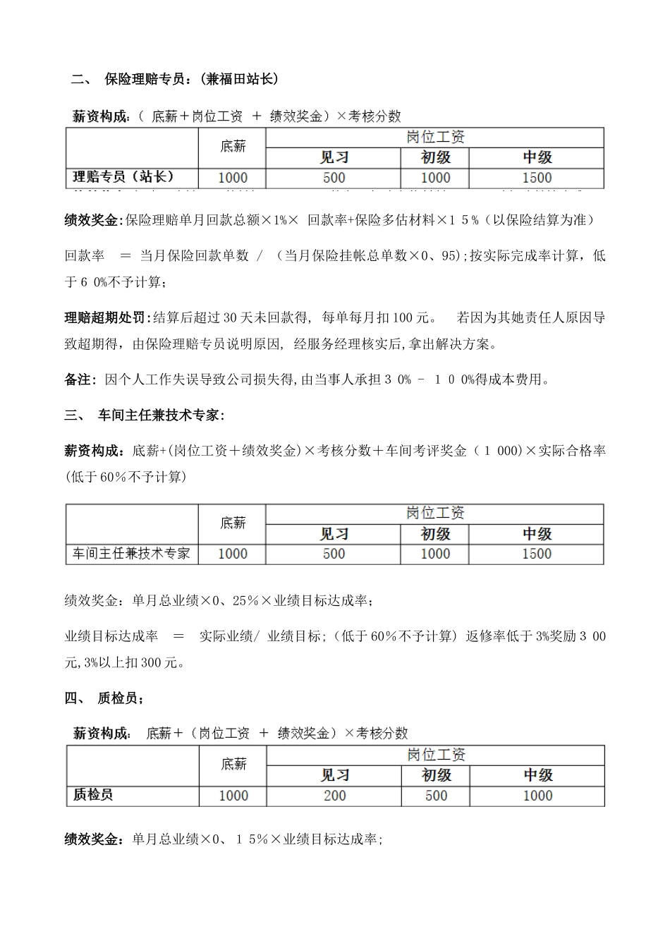 汽车4S店售后维修部门各岗位薪酬方案_第3页