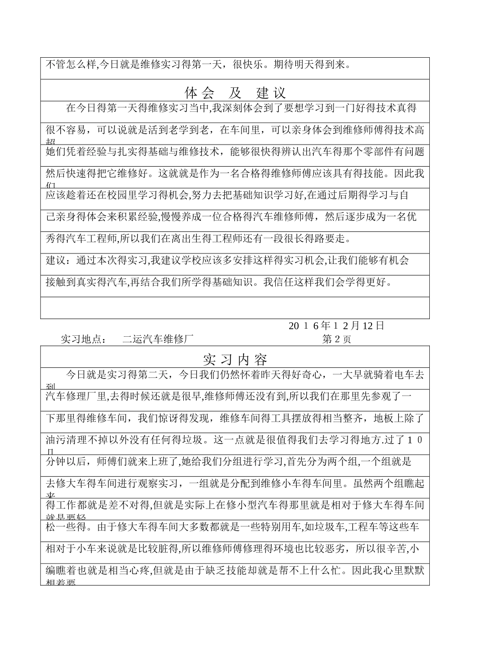 汽车修理实习日记及总结_第2页