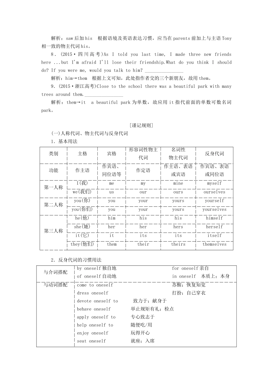 高考英语新创新一轮复习 语法 第一部分 掌握基础词法 第二讲 代词、介词学案（含解析）牛津译林版-牛津版高三全册英语学案_第3页
