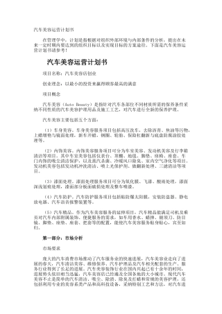 汽车美容运营计划书