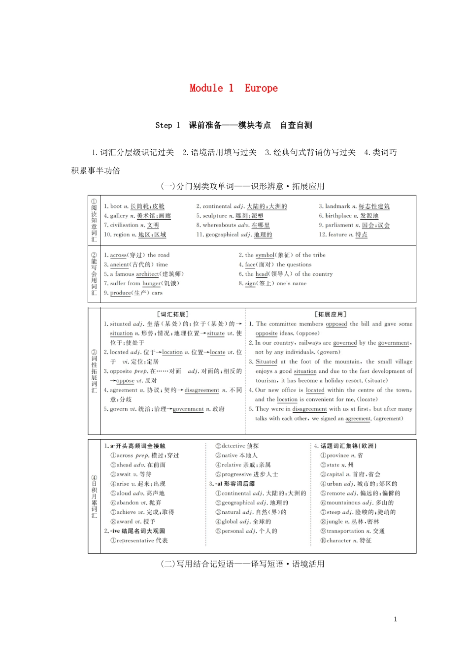 高考英语总复习 Module 1 Europe教学案 外研版必修3-外研版高三必修3英语教学案_第1页