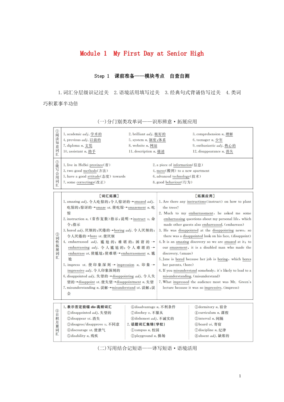 高考英语总复习 Module 1 My First Day at Senior High教学案 外研版必修1-外研版高三必修1英语教学案_第1页
