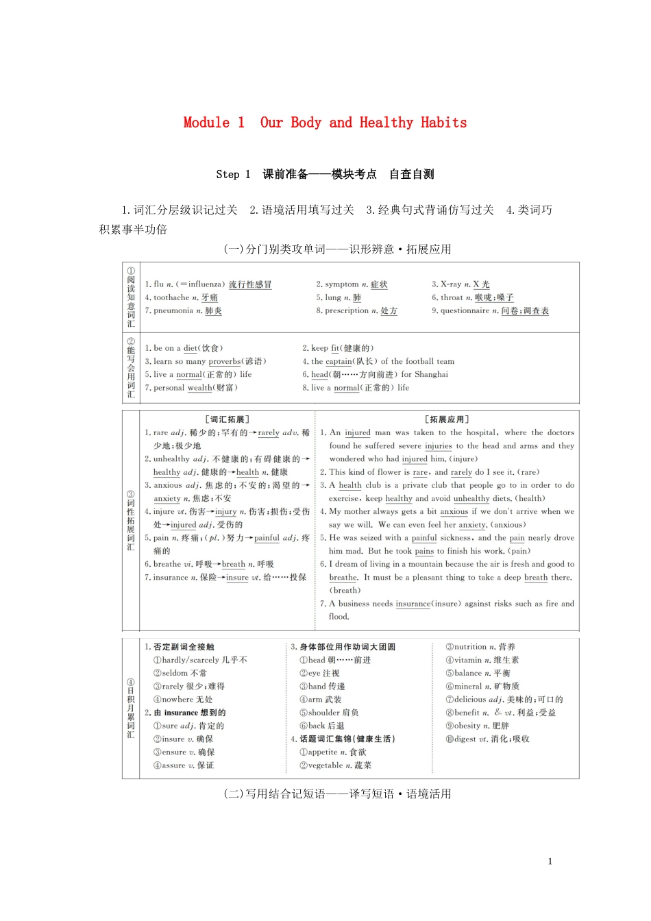 高考英语总复习 Module 1 Our Body and Healthy Habits教学案 外研版必修2-外研版高三必修2英语教学案_第1页