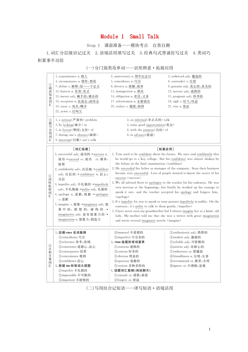 高考英语总复习 Module 1 Small Talk教学案 外研版选修6-外研版高三选修6英语教学案_第1页