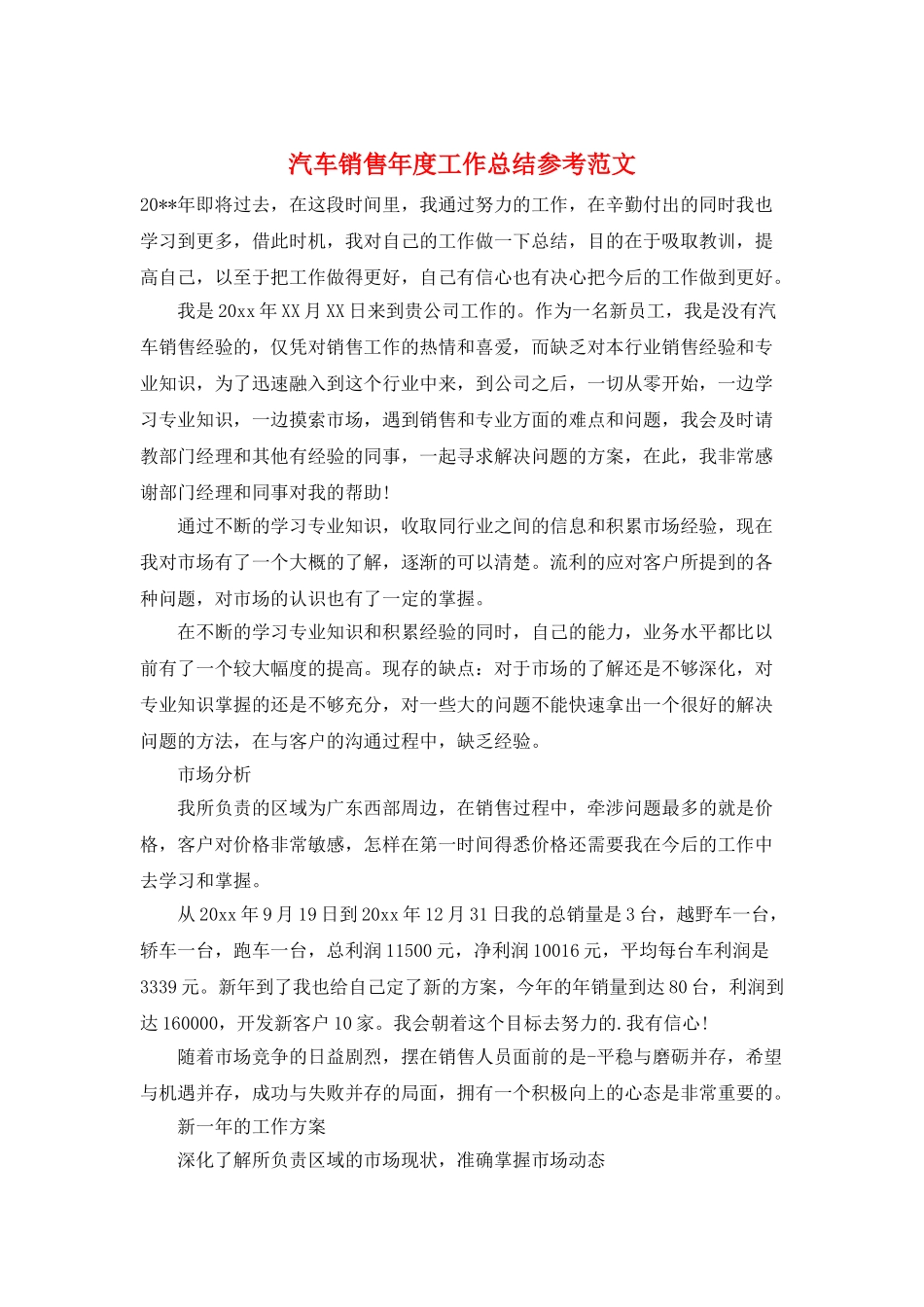 汽车销售年度工作总结参考范文_第1页