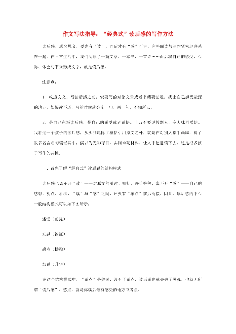 高考语文“经典式”读后感的写作方法素材_第1页