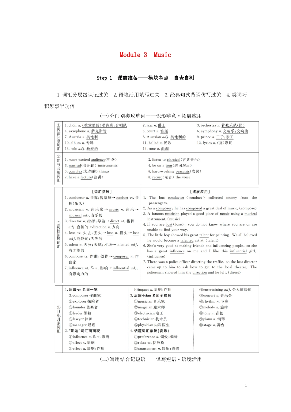 高考英语总复习 Module 3 Music教学案 外研版必修2-外研版高三必修2英语教学案_第1页
