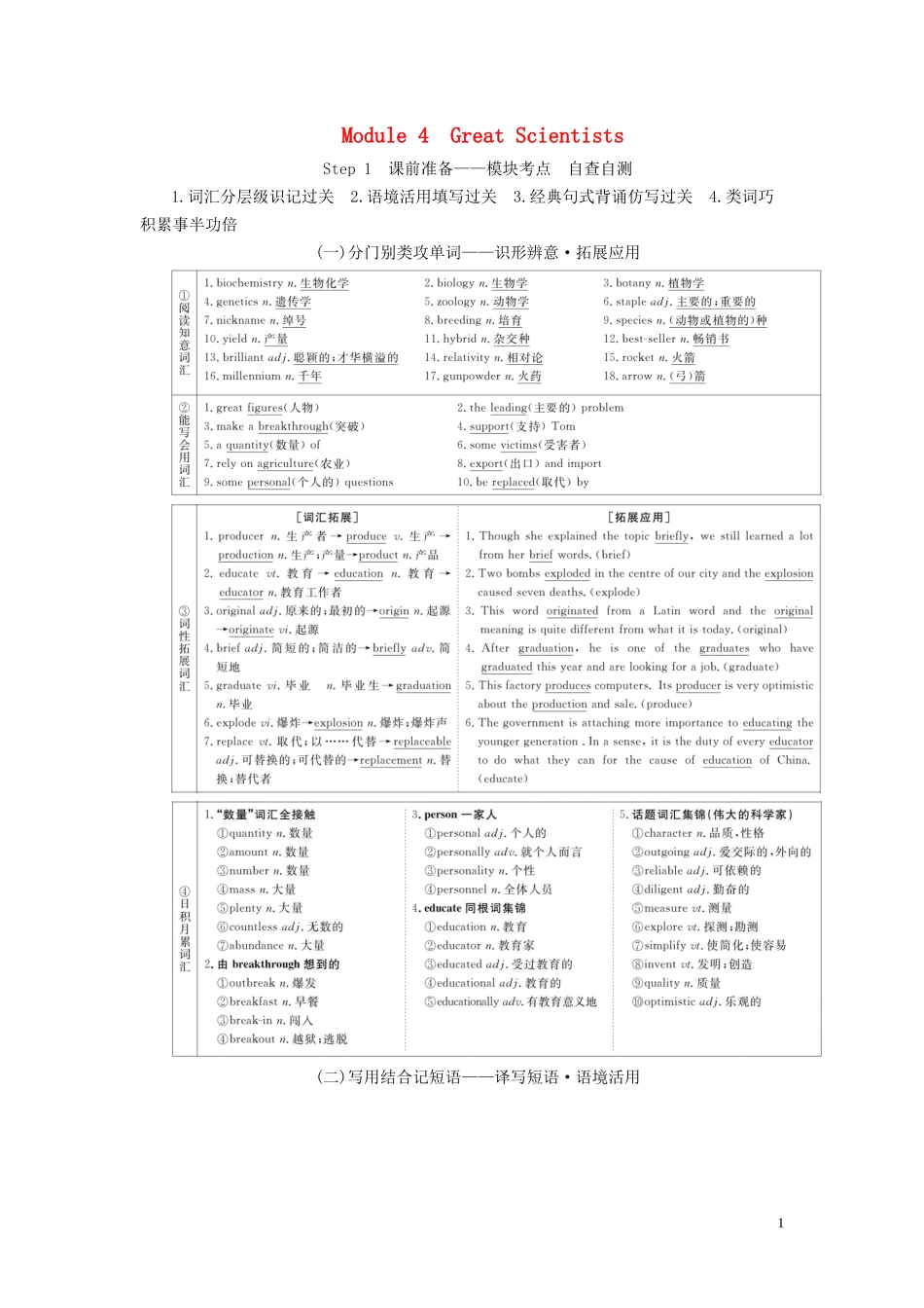 高考英语总复习 Module 4 Great Scientists教学案 外研版必修4-外研版高三必修4英语教学案_第1页