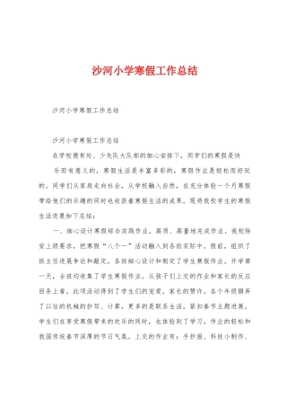 沙河小学寒假工作总结