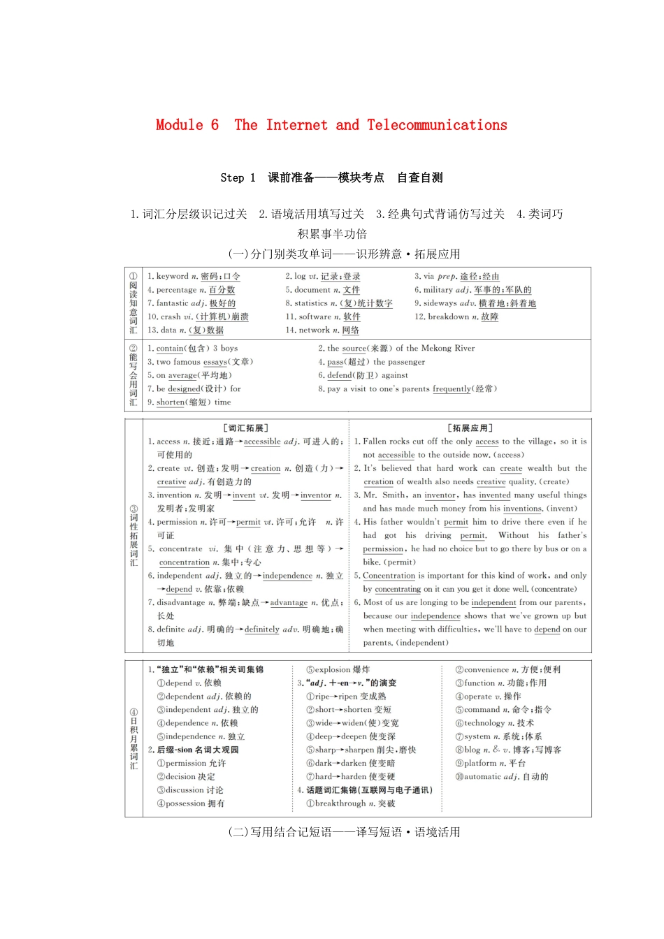 高考英语总复习 Module 6 The Internet and Telecommunications教学案 外研版必修1-外研版高三必修1英语教学案_第1页