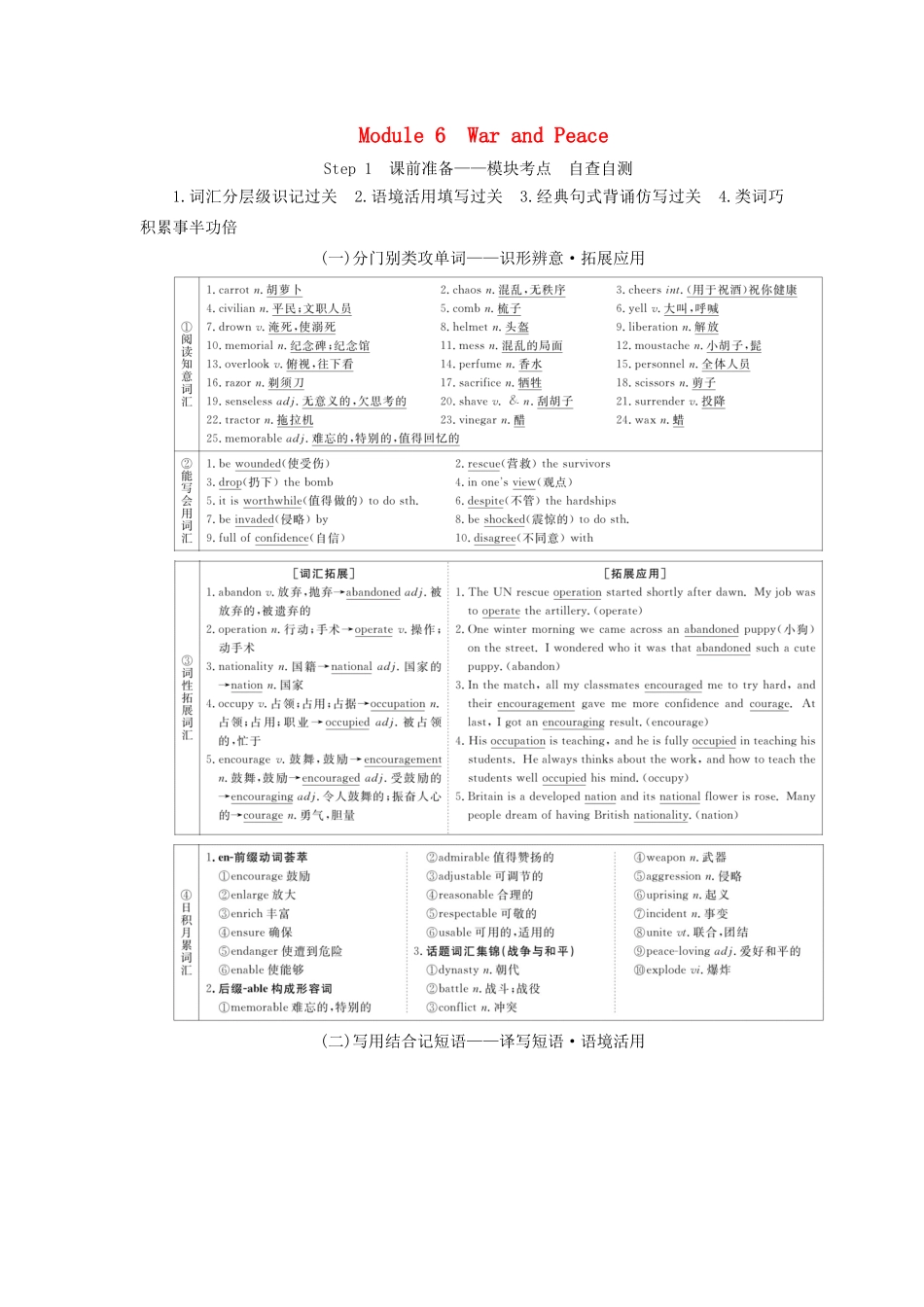 高考英语总复习 Module 6 War and Peace教学案 外研版选修6-外研版高三选修6英语教学案_第1页