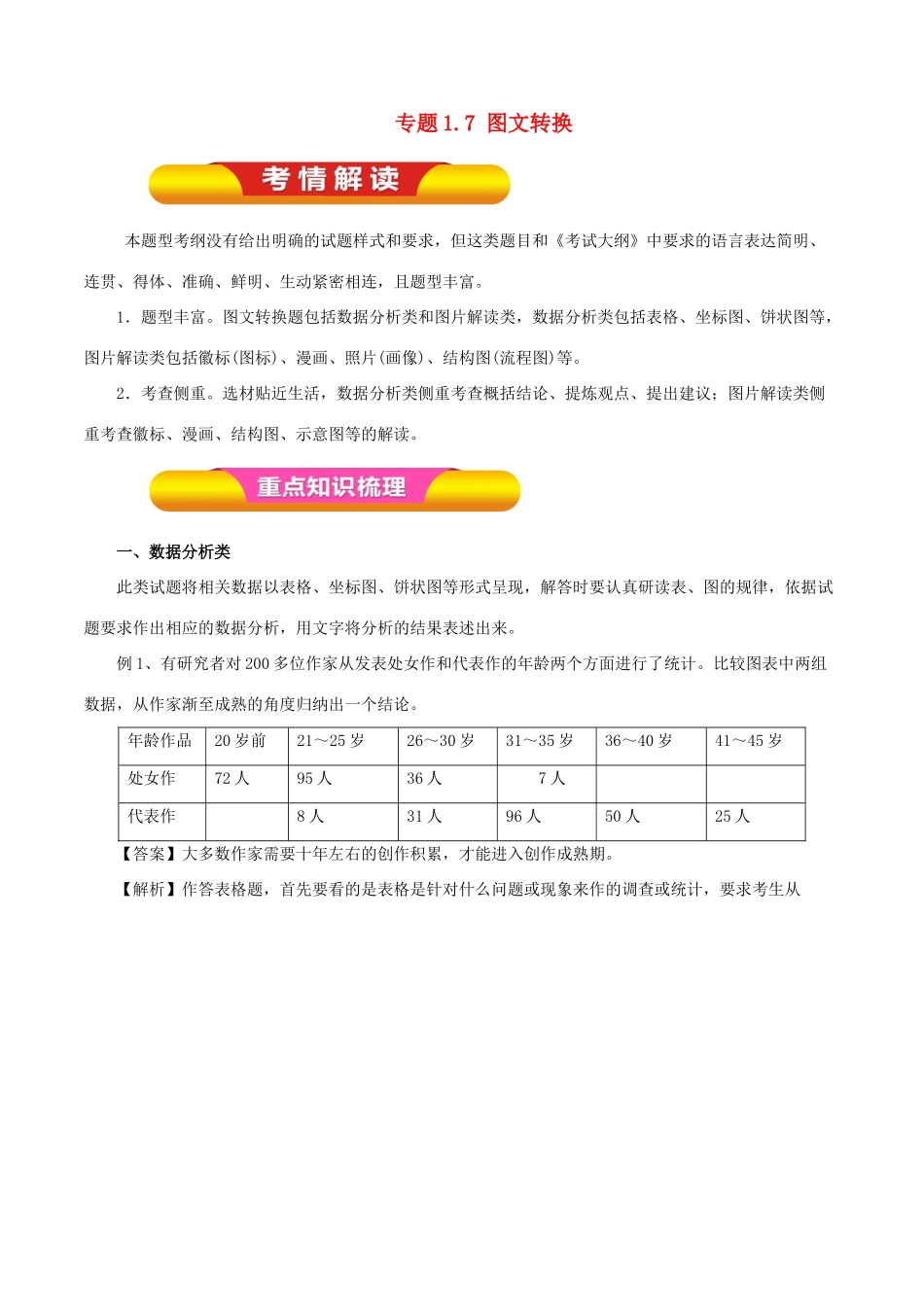 高考语文一轮复习 专题1.7 图文转换（教学案）-人教版高三全册语文教学案_第1页
