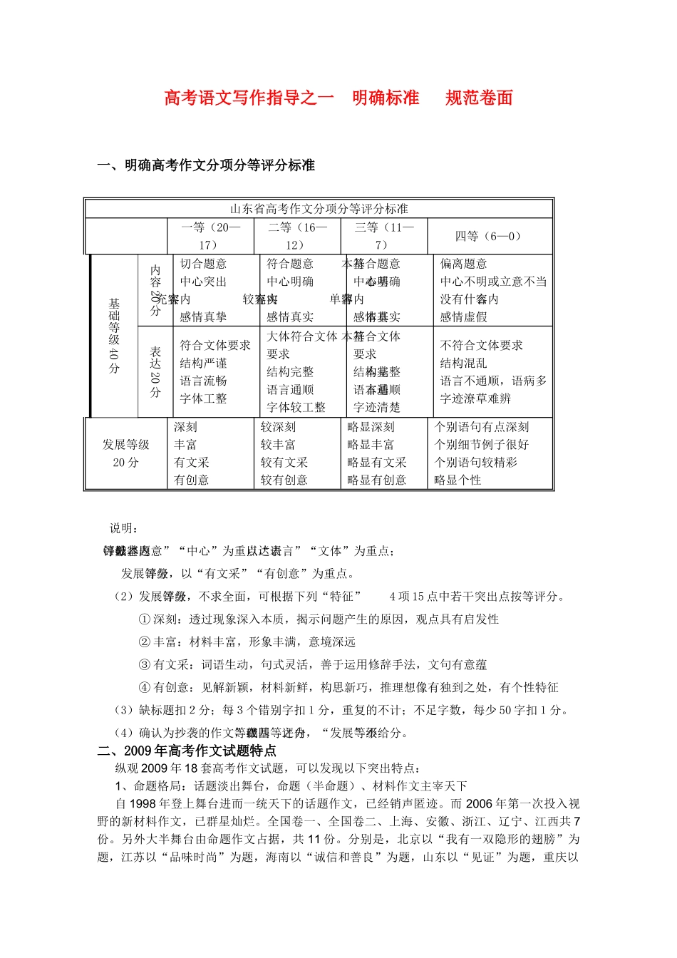 高考语文 写作指导之一 明确标准 规范卷面_第1页