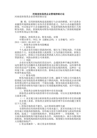 河南省担保类企业管理控制研究