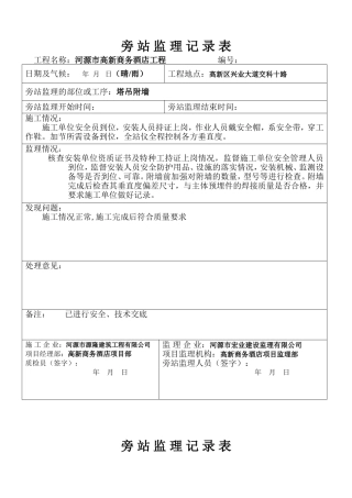 河源市高新商务酒店塔吊旁站监理记录