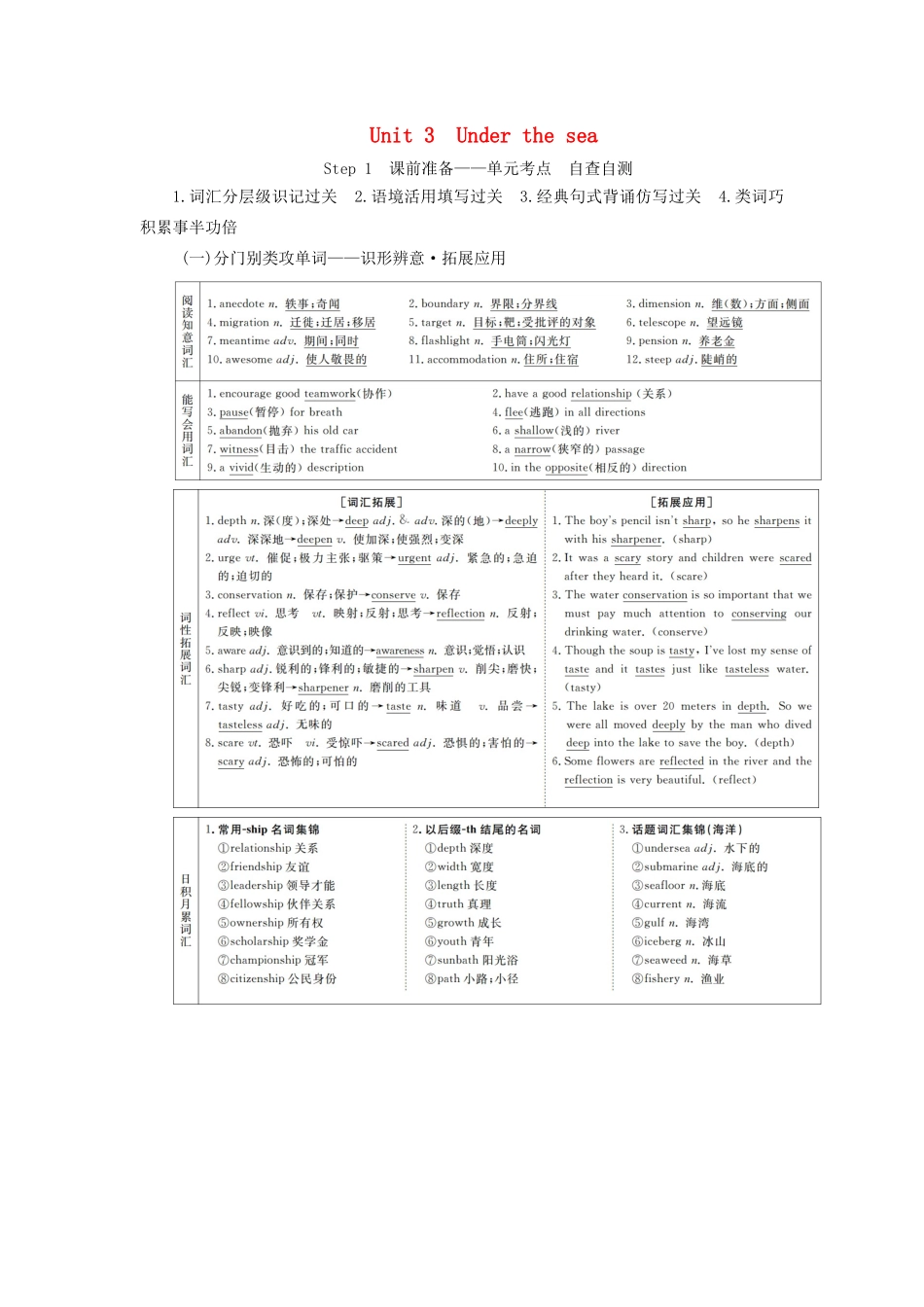 高考英语总复习 Unit 3 Under the sea教学案 新人教版选修7-新人教版高三选修7英语教学案_第1页