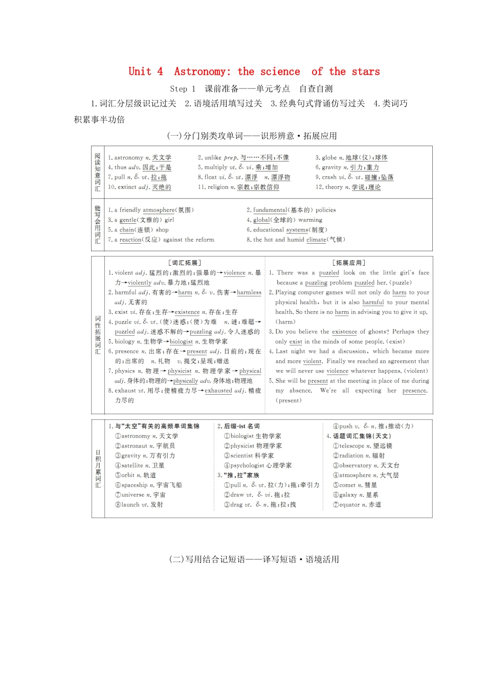 高考英语总复习 Unit 4 Astronomy the science of the stars教学案 新人教版必修3-新人教版高三必修3英语教学案_第1页