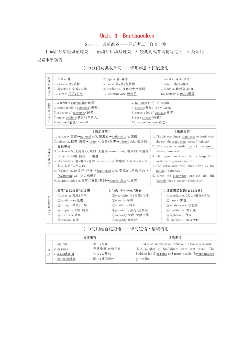 高考英语总复习 Unit 4 Earthquakes教学案 新人教版必修1-新人教版高三必修1英语教学案_第1页