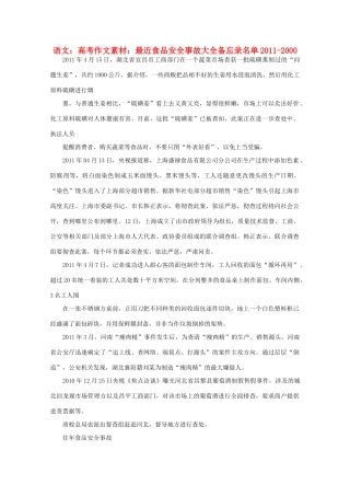 高考语文 最近食品安全事故大全备忘录名单2011-2000作文素材