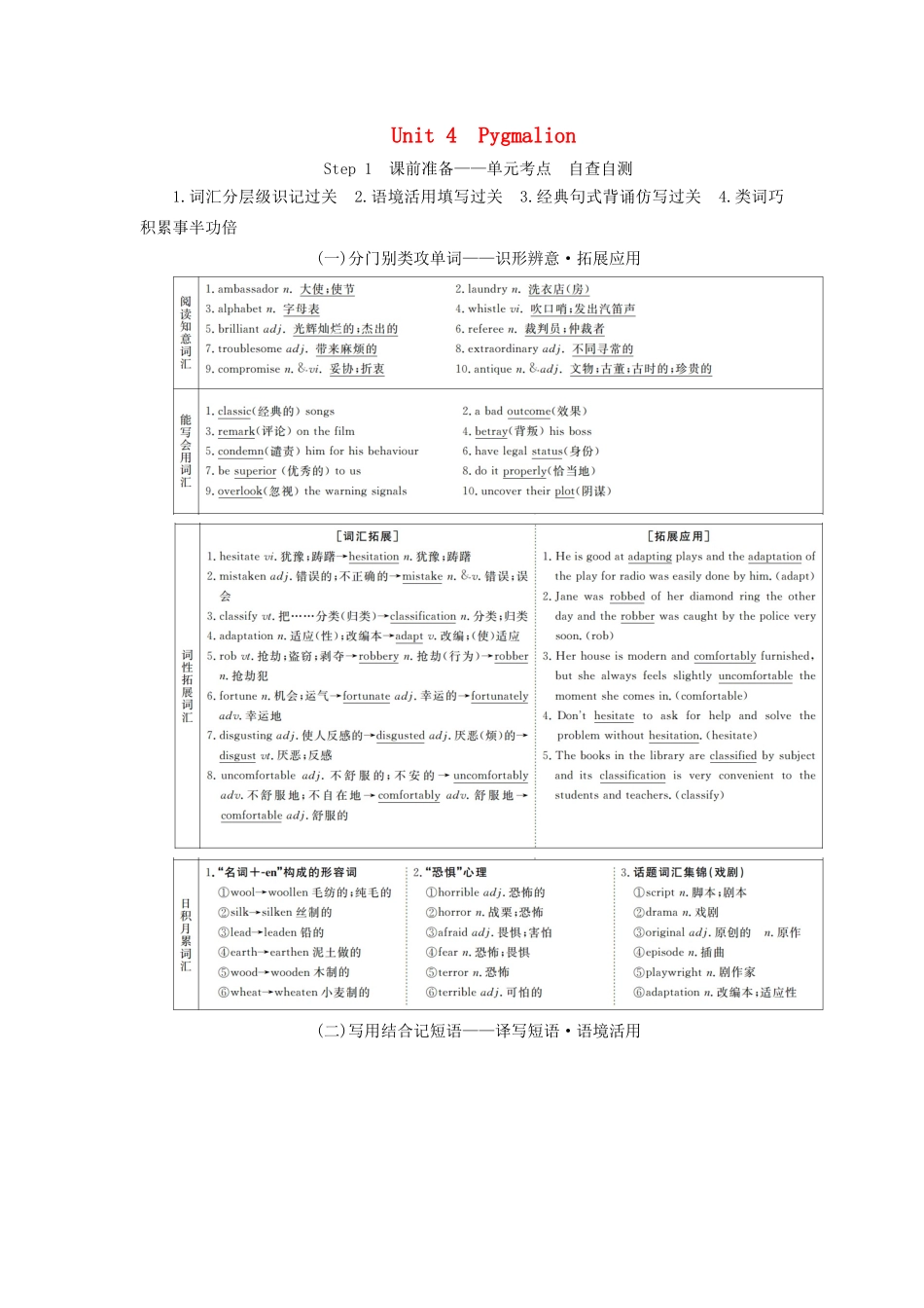高考英语总复习 Unit 4 Pygmalion教学案 新人教版选修8-新人教版高三选修8英语教学案_第1页