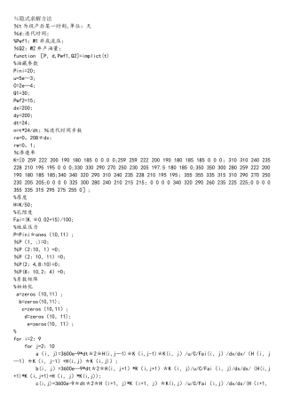 油藏数值模拟隐式差分MATLAB源程序