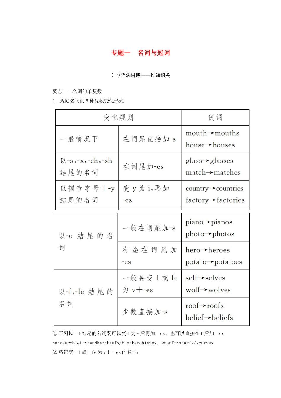 高考英语总复习 高考语法与写作 专题1 名词与冠词教学案 外研版-外研版高三全册英语教学案_第1页