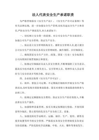 法人代表安全生产承诺职责
