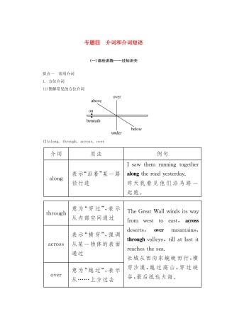 高考英语总复习 高考语法与写作 专题4 介词和介词短语教学案 外研版-外研版高三全册英语教学案