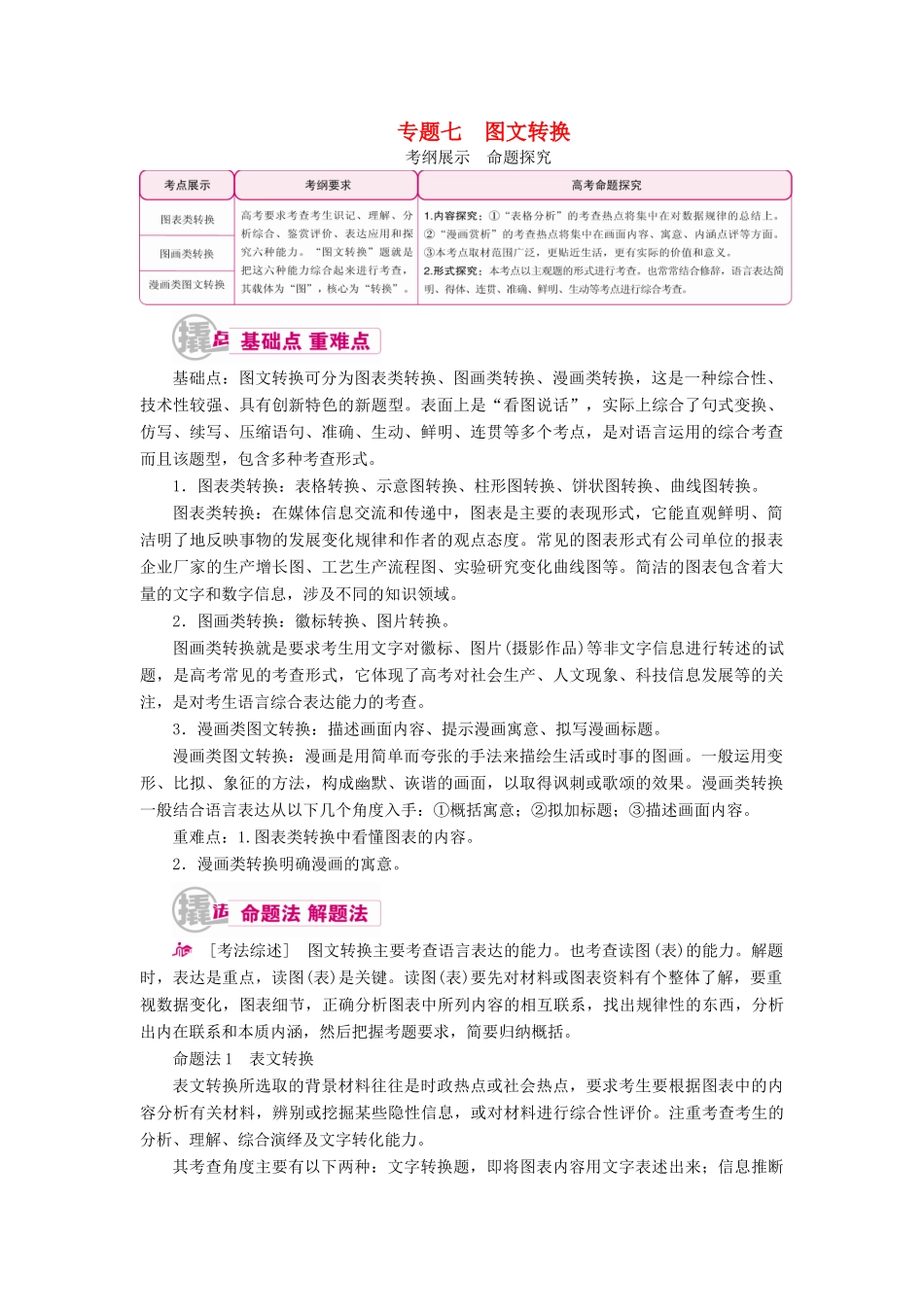 高考语文一轮复习 专题七 图文转换教学案（含解析）-人教版高三全册语文教学案_第1页