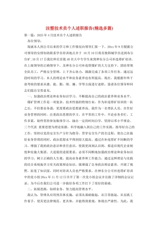 注塑技术员个人述职报告