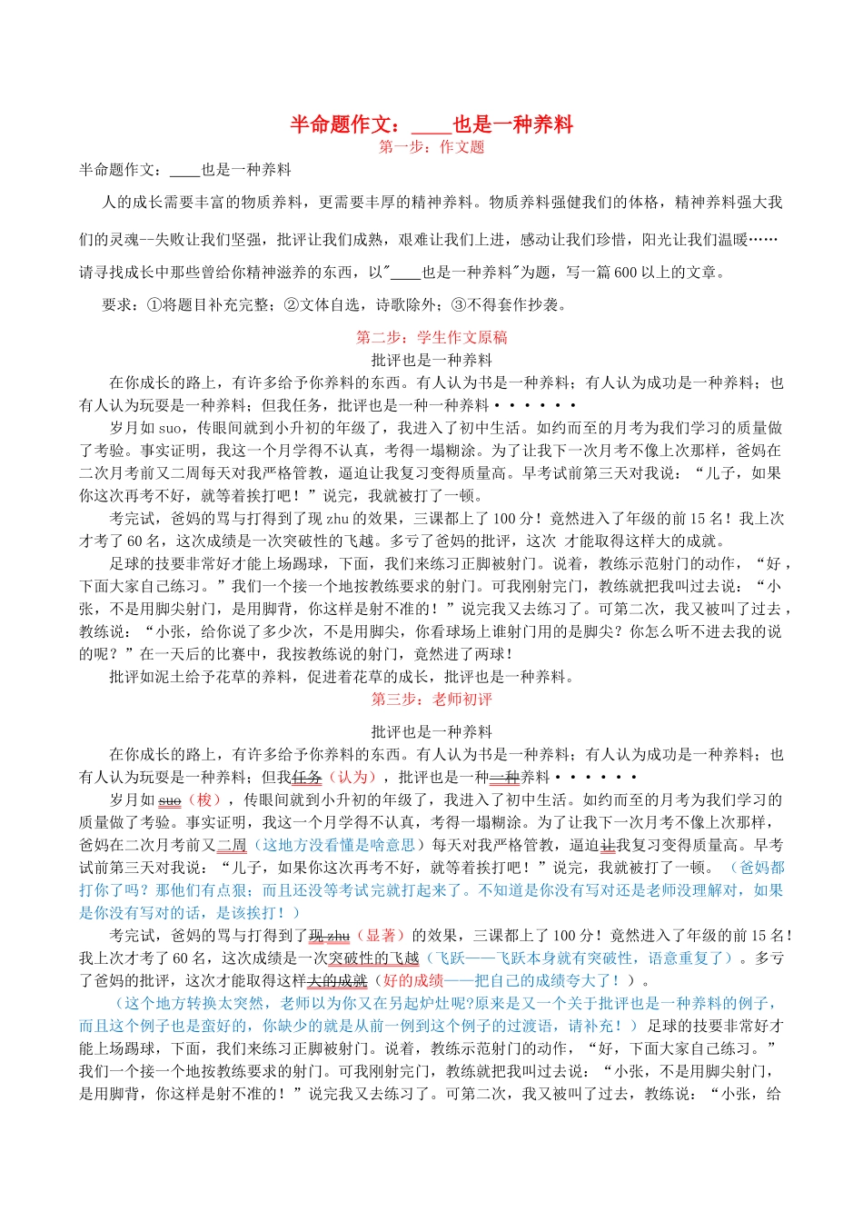 高考语文 作文写作与评改示范系列四       也是一种养料素材-人教版高三全册语文素材_第1页