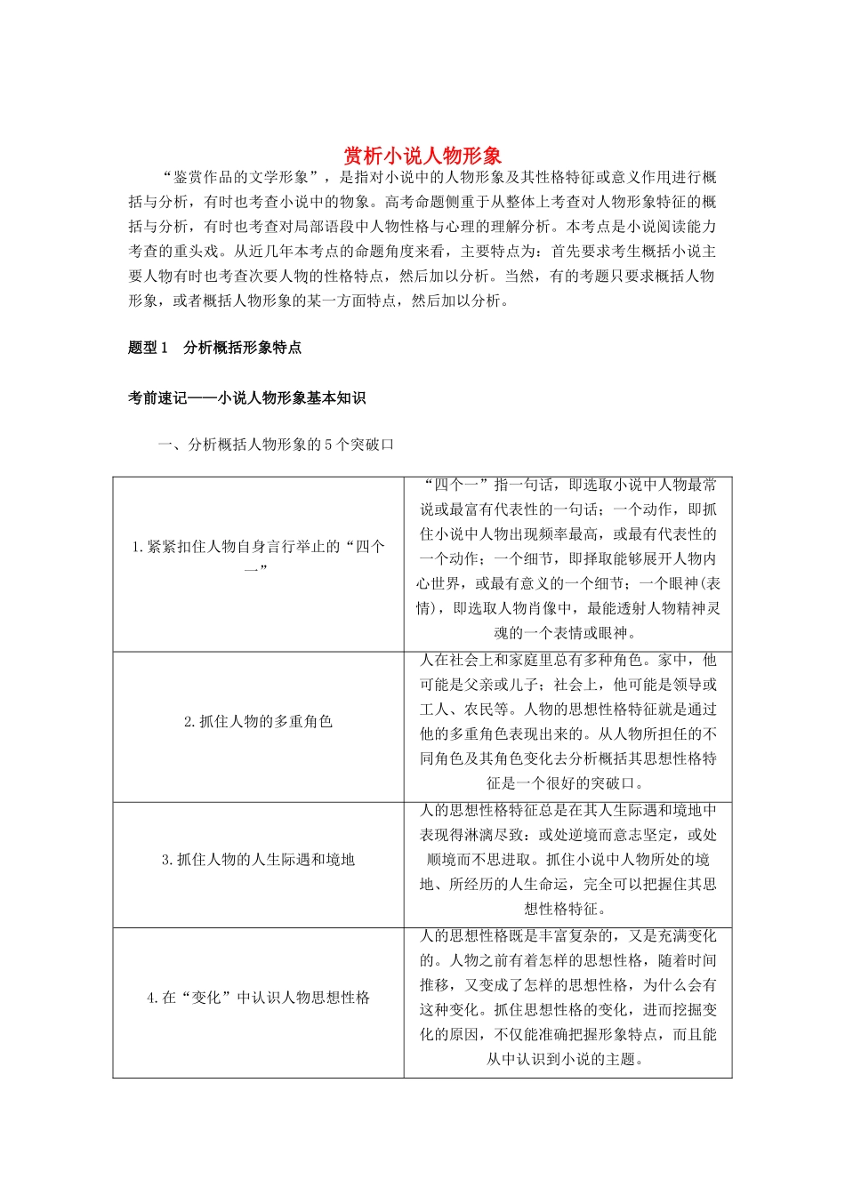 高考语文二轮复习 1.5.2 赏析小说人物形象学案-人教版高三全册语文学案_第1页
