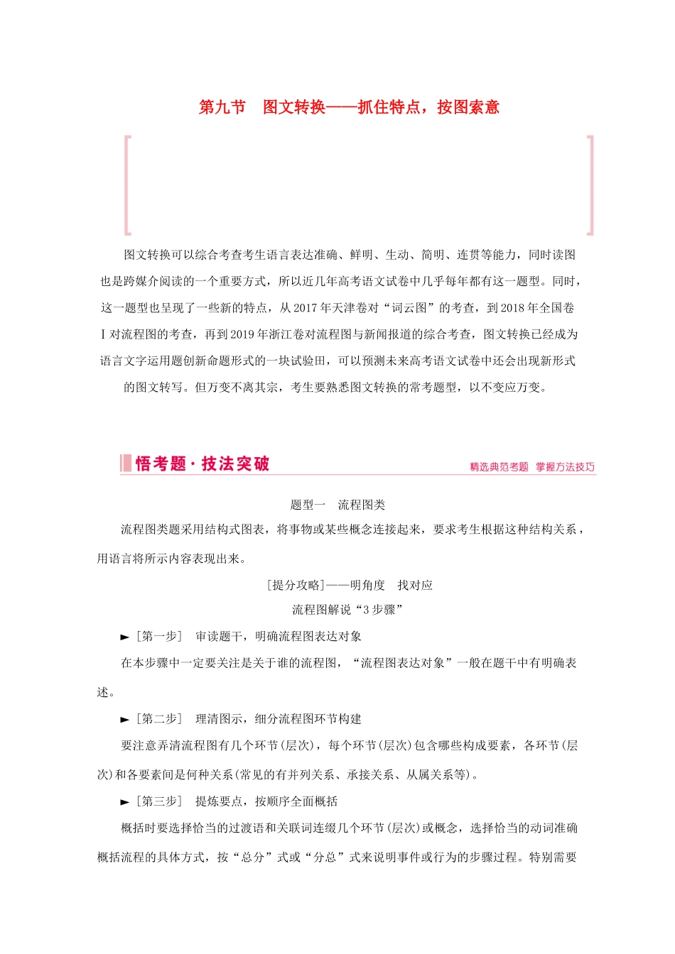 高考语文大二轮总复习 第三部分 语言文字运用 第九节 图文转换——抓住特点按图索意教学案-人教版高三全册语文教学案_第1页