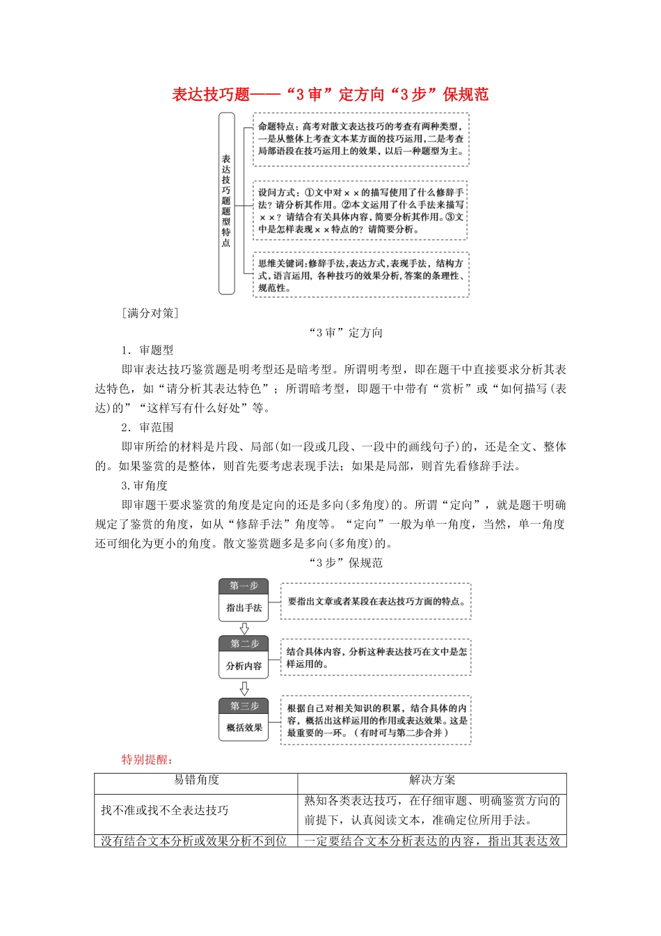 高考语文二轮复习 任务群4 任务3 表达技巧题——“3审”定方向“3步”保规范学案-人教版高三全册语文学案_第1页