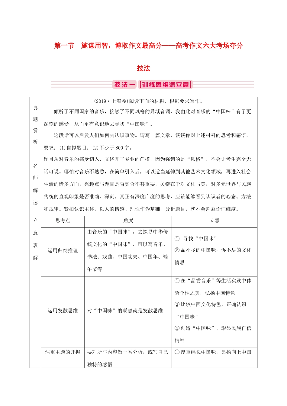 高考语文大二轮总复习 第四部分 写作 第一节 施谋用智博取作文最高分——高考作文六大考场夺分技法教学案-人教版高三全册语文教学案_第1页