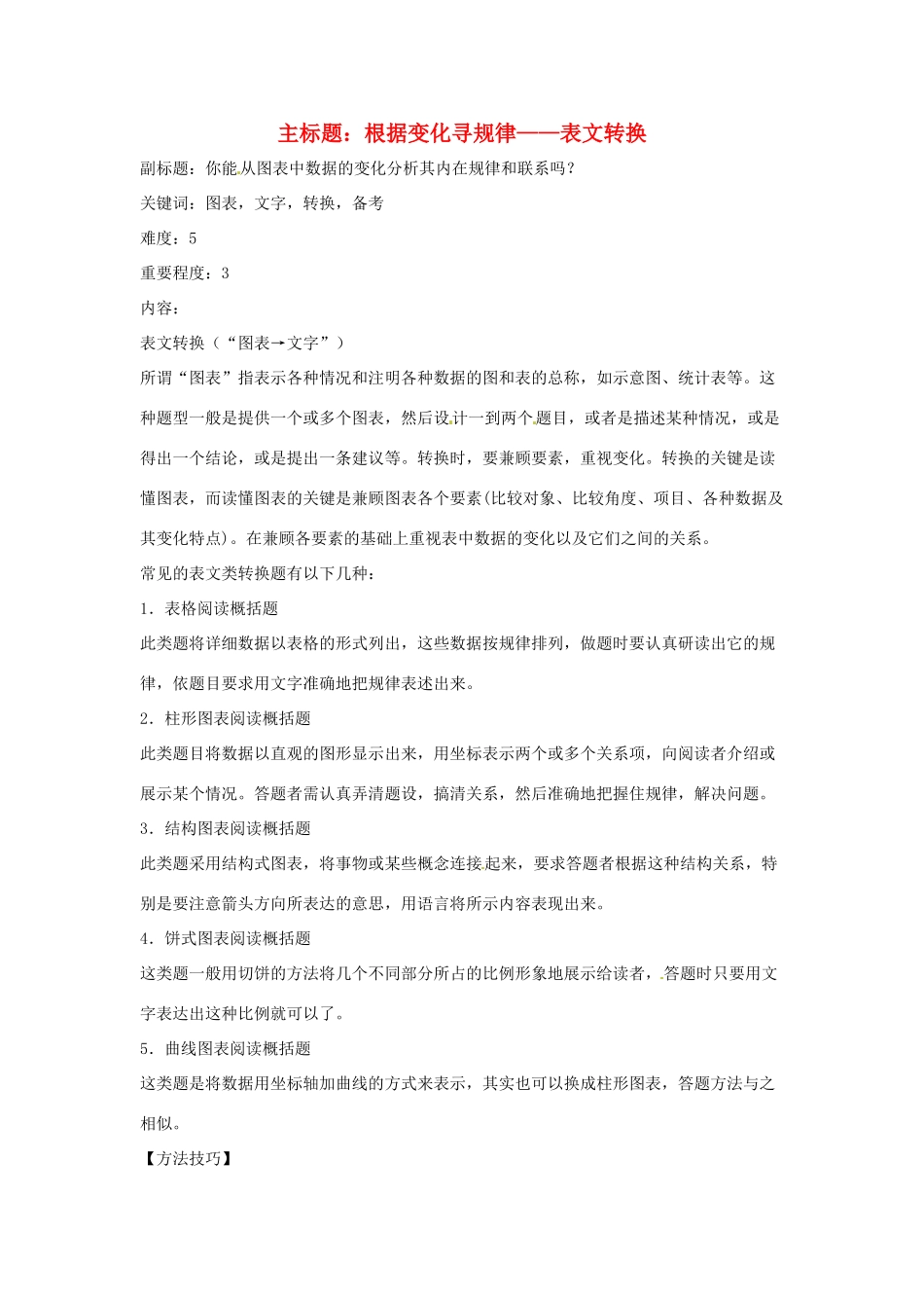 高考语文复习备考策略 专题10 图文转换 根据变化寻规律-表文转换-人教版高三全册语文素材_第1页